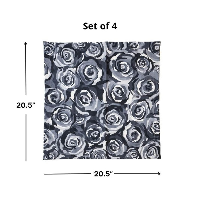 Greyscale Roses 20.5" Napkin Set of Four