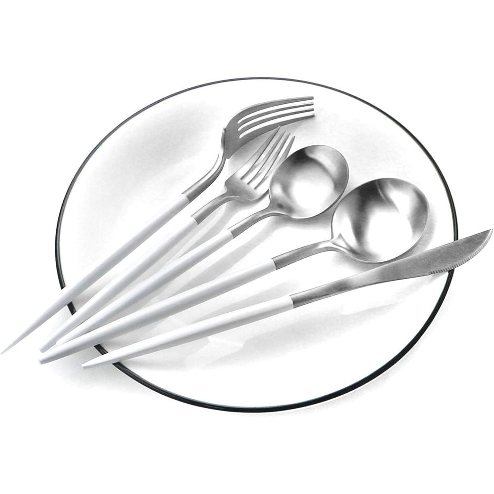 Vera Two Tone Brushed White And Silver Flatware 20 Pc Set