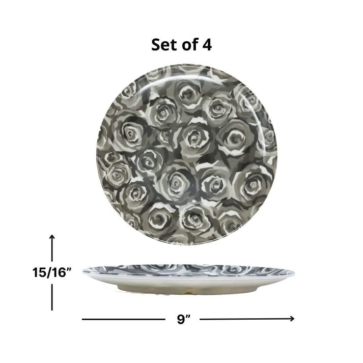 Greyscale Roses 9" Salad Plate set of 4