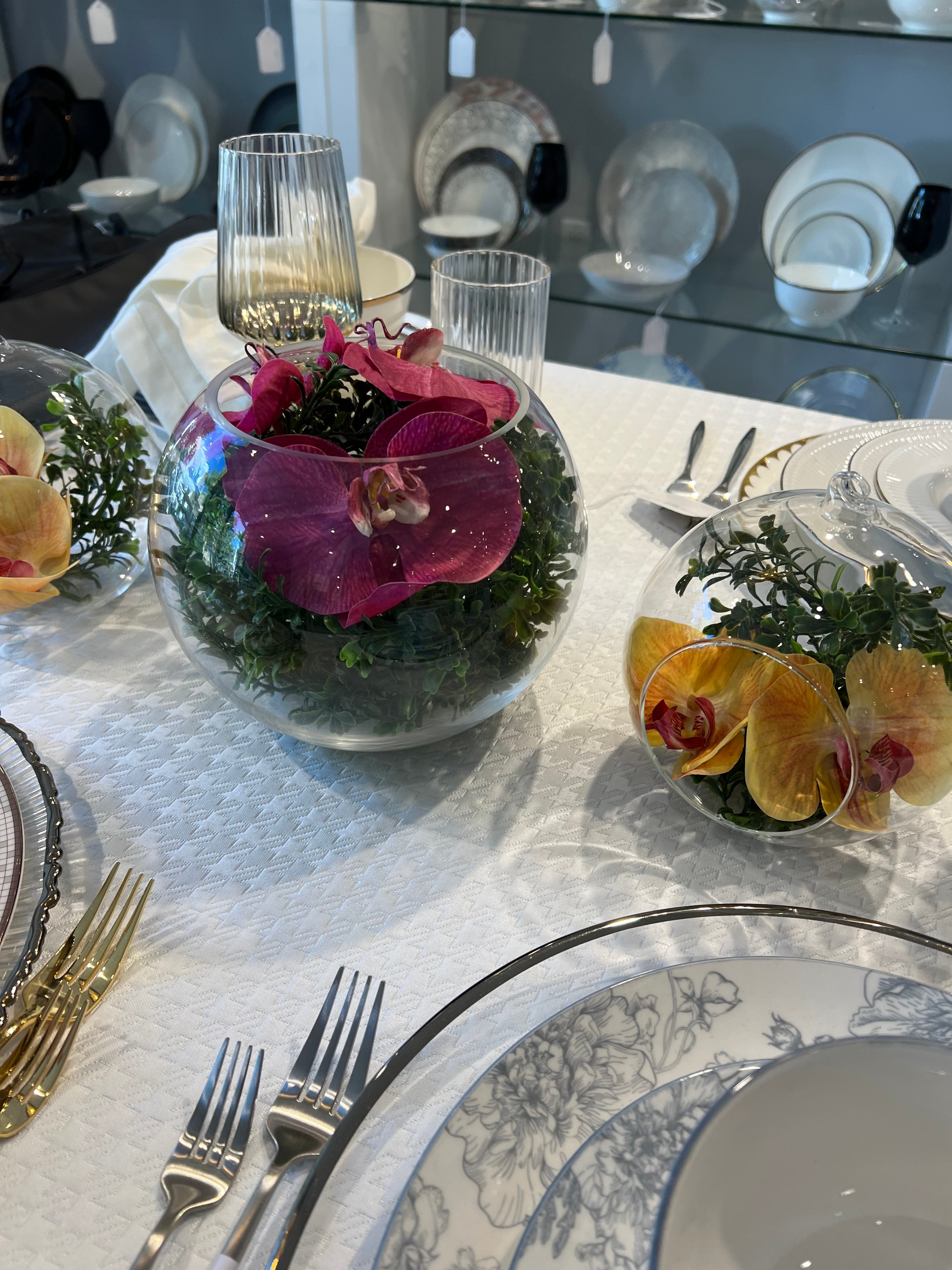 Glass Bowl with Orchids