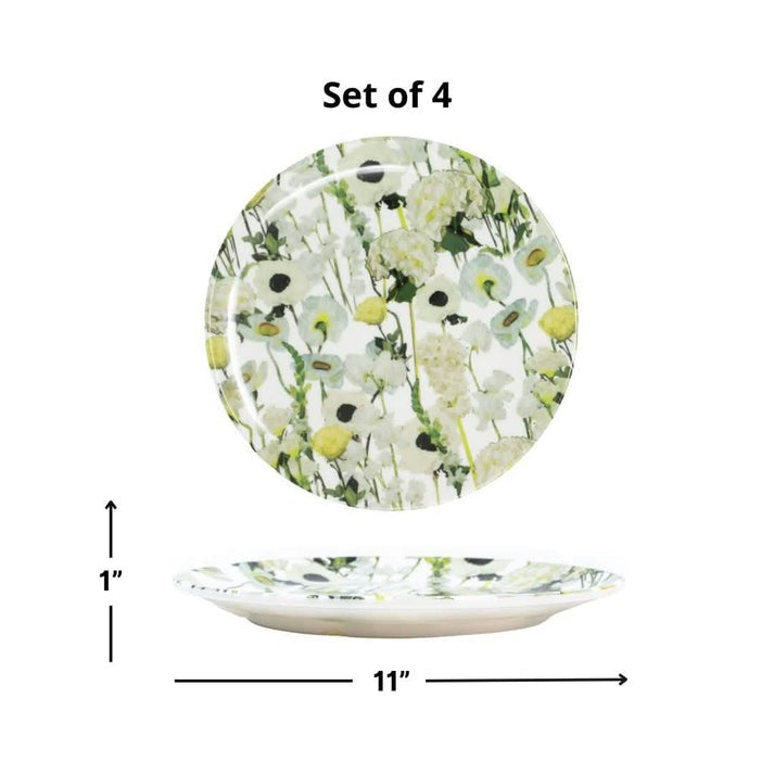 Cream Floral Garden 11" Dinner Plate Set of 4