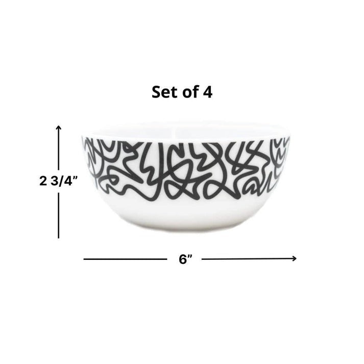 Black & White Squiggly 6" Bowl Set of 4