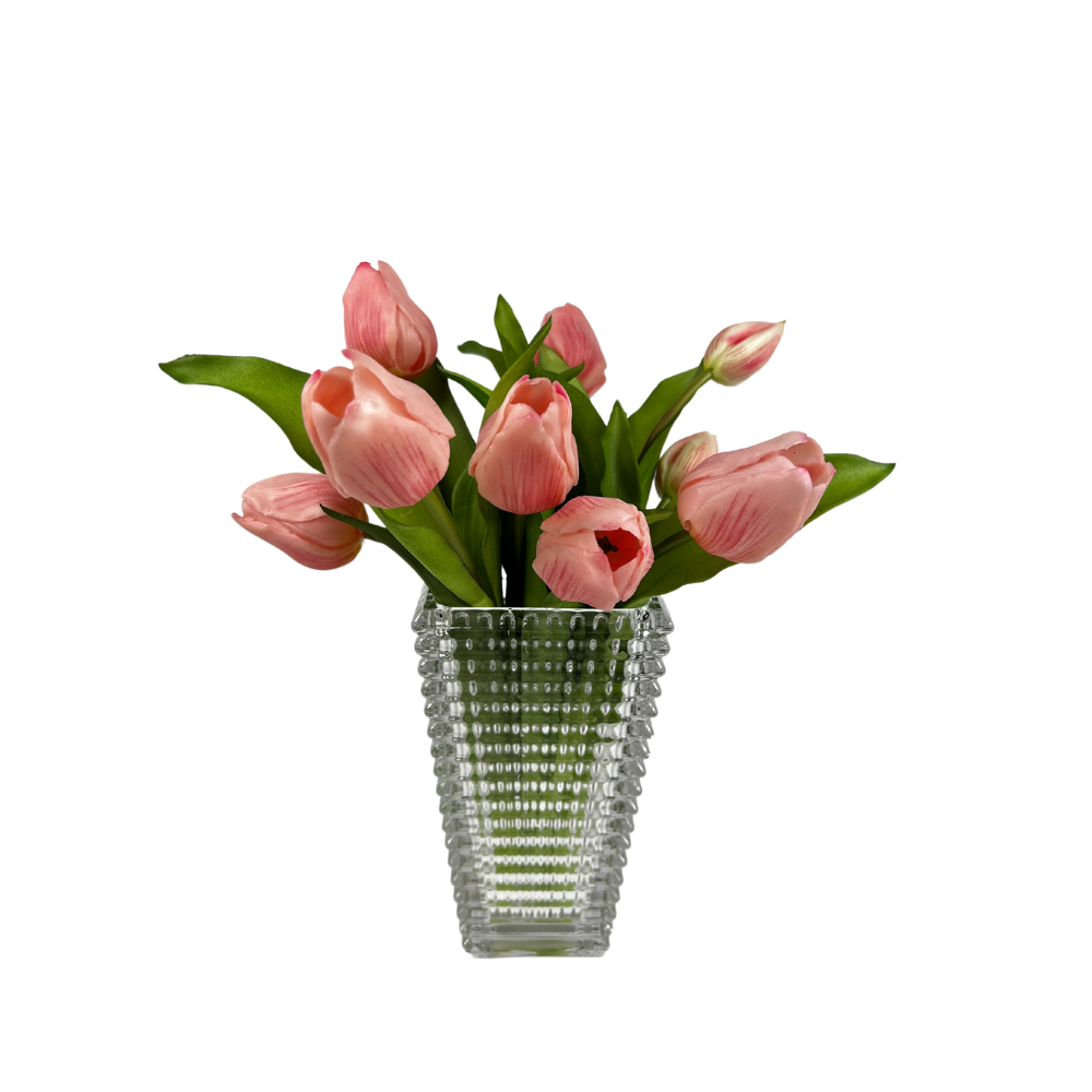 Baccarat Inspired Vase with Pink Tulips