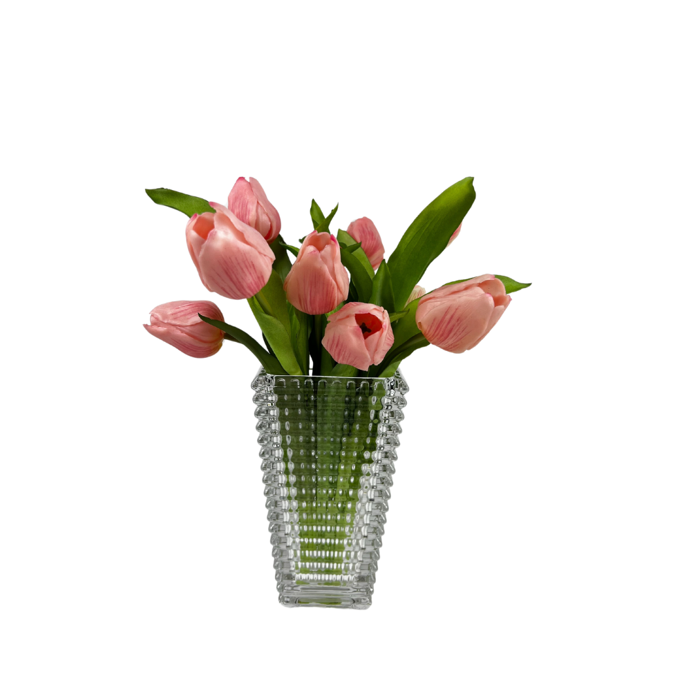 Baccarat Inspired Vase with Pink Tulips