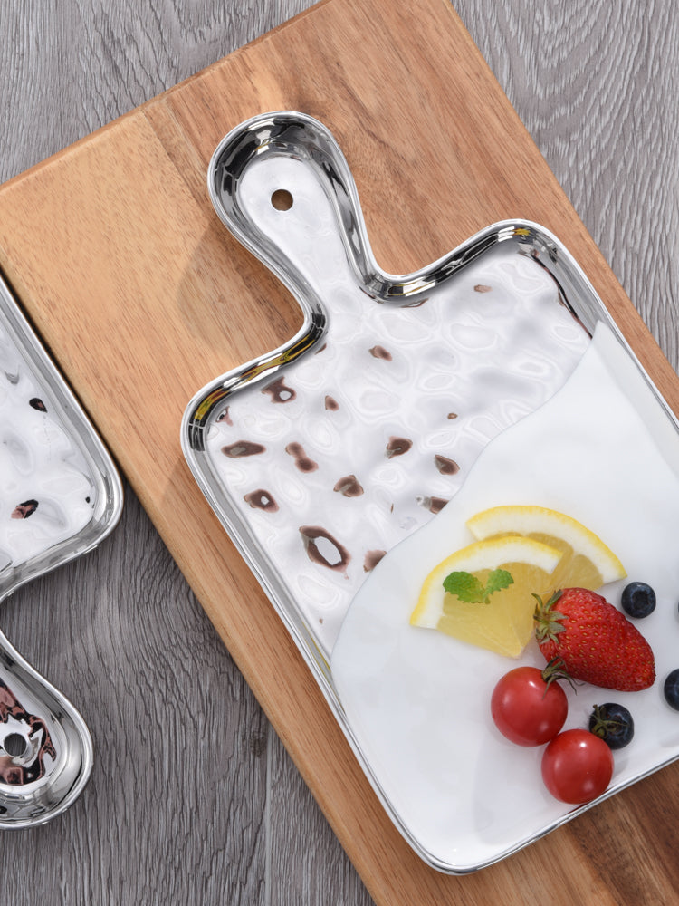 White & Silver Tray with Handle