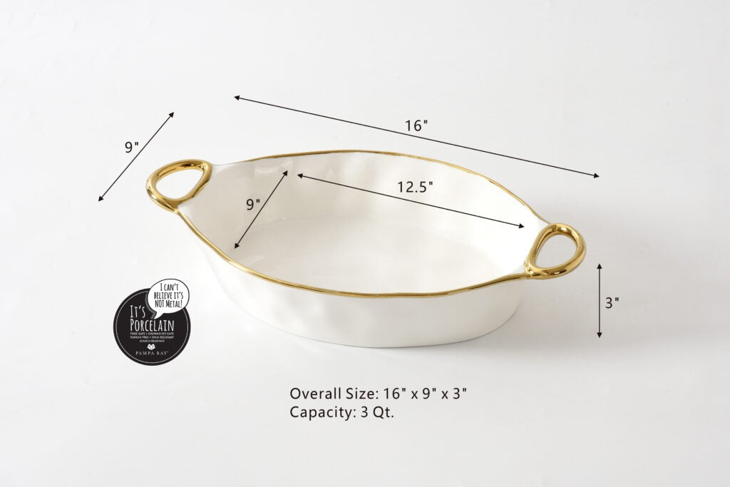 White & Gold Oval Baking Dish