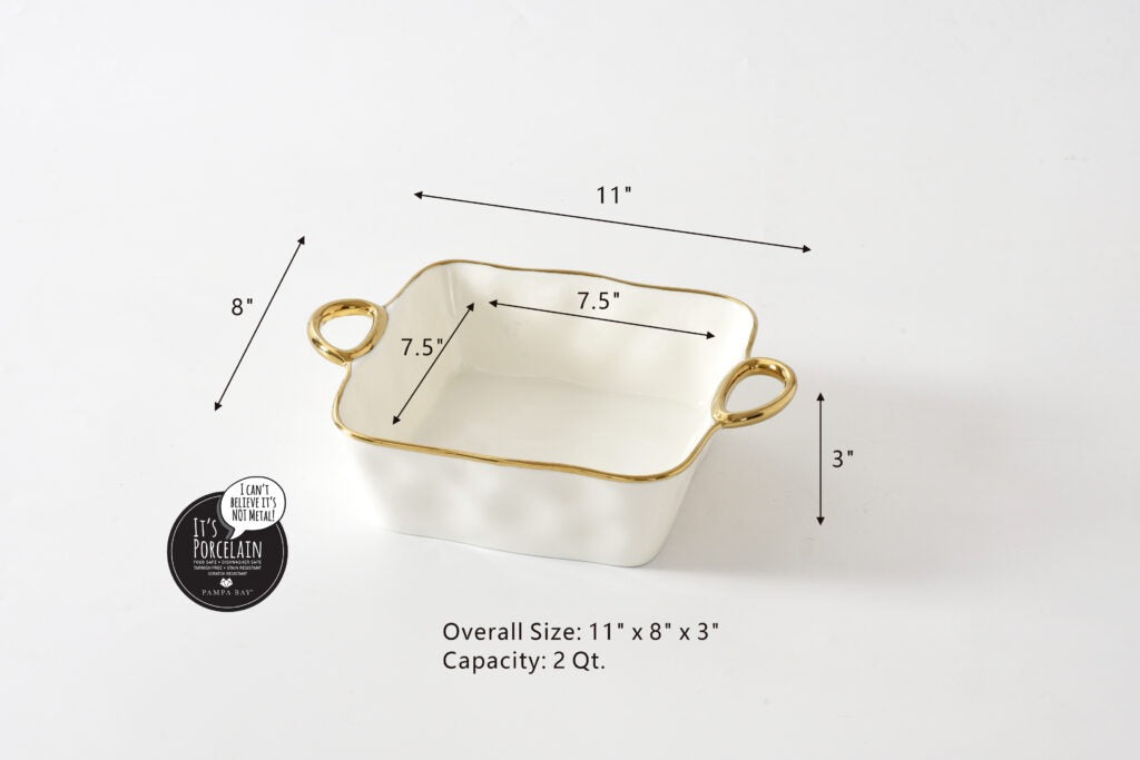 White & Gold Sqaure Baking Dish