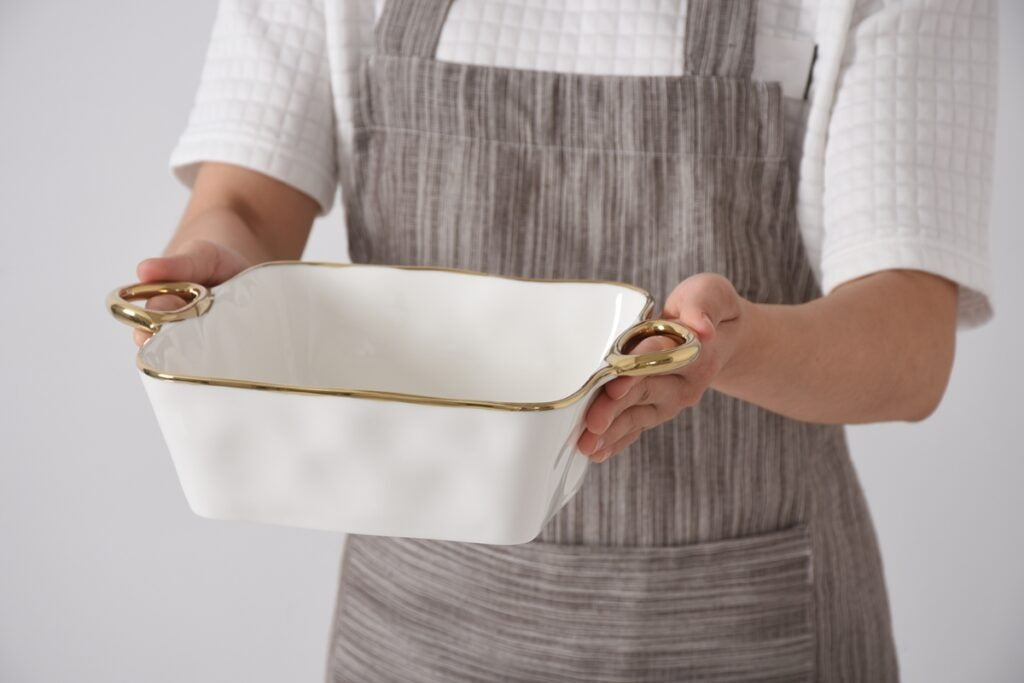 White & Gold Sqaure Baking Dish