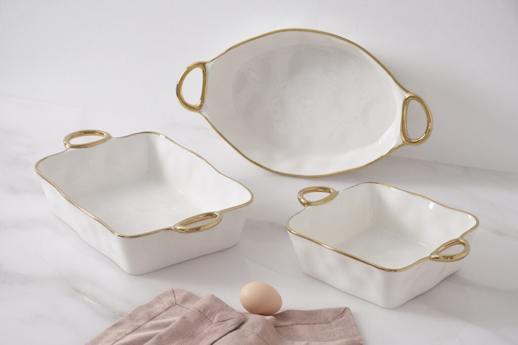 White & Gold Sqaure Baking Dish