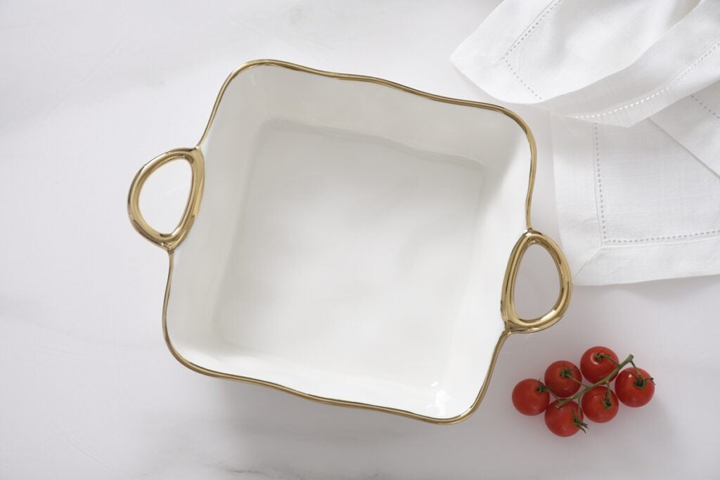 White & Gold Sqaure Baking Dish