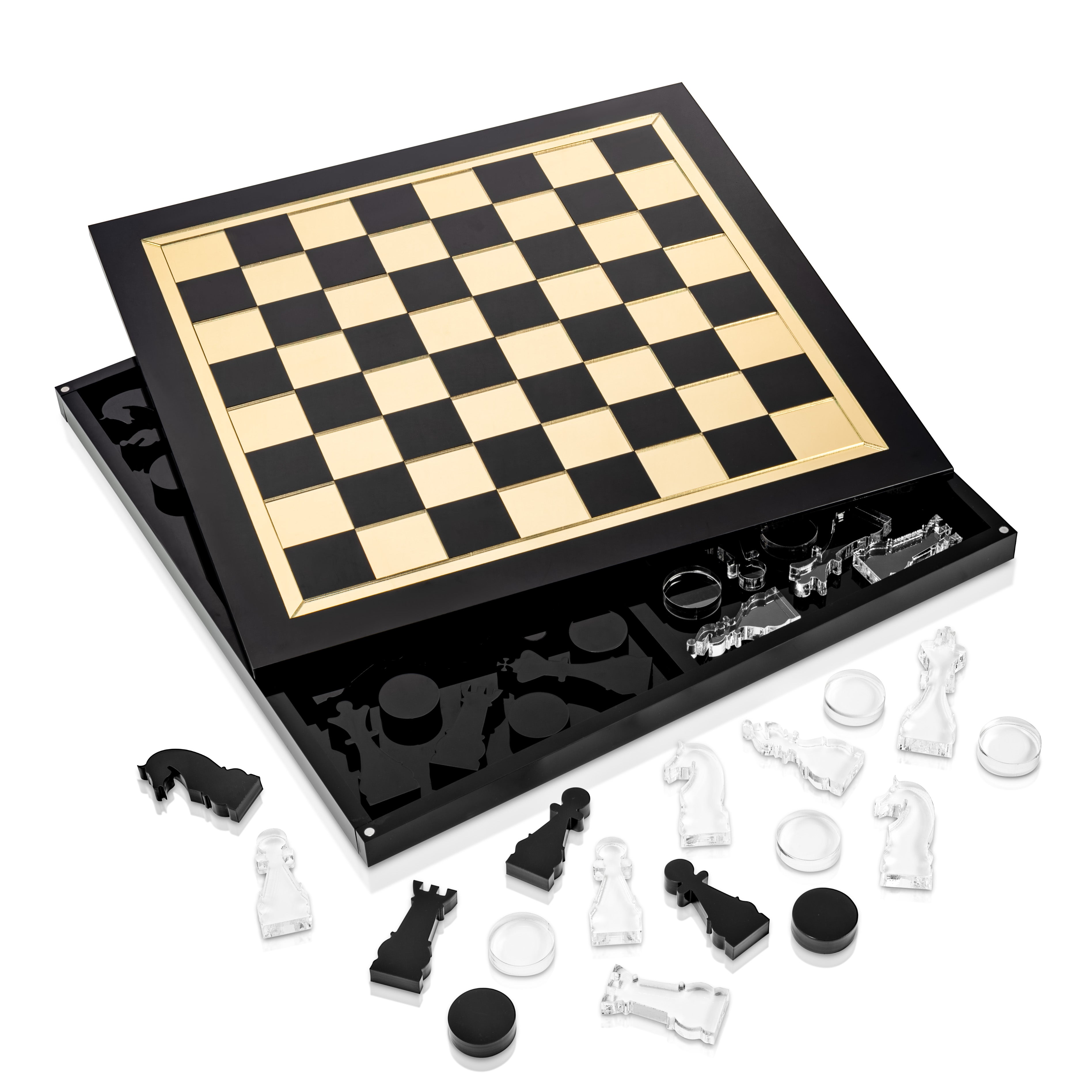 Luxe Chess & Checkers Game - Black/Gold