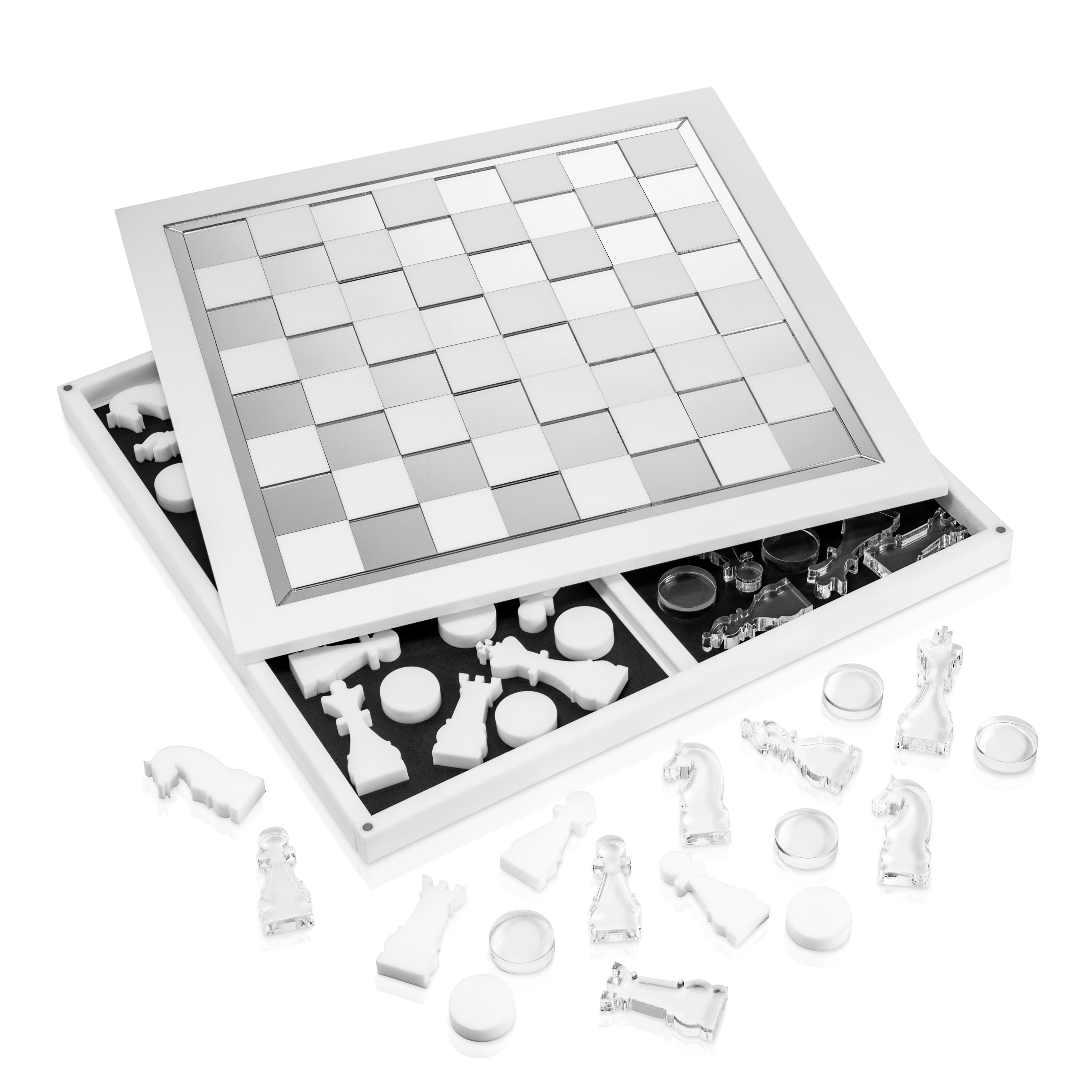 Luxe Chess & Checkers Game - White/Silver