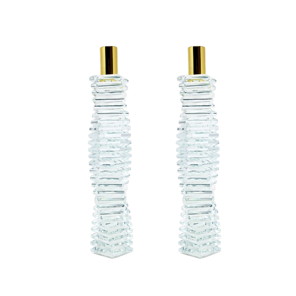 Clear Stacked Design Crystal Candlesticks Set