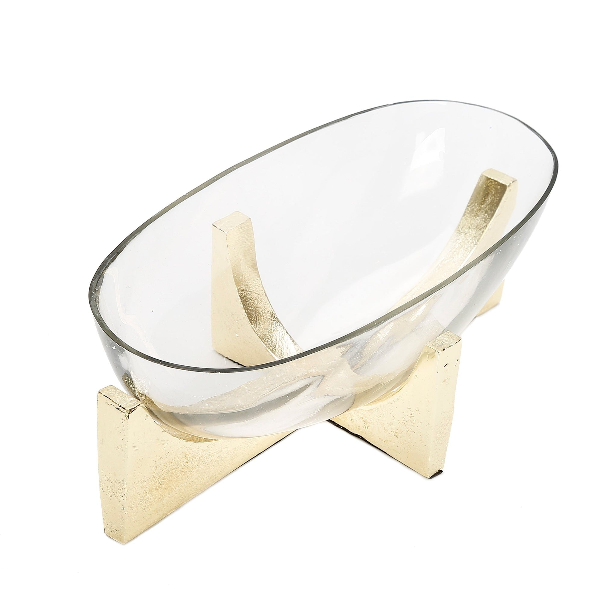 Oval Glass Bowl on Gold Block Base