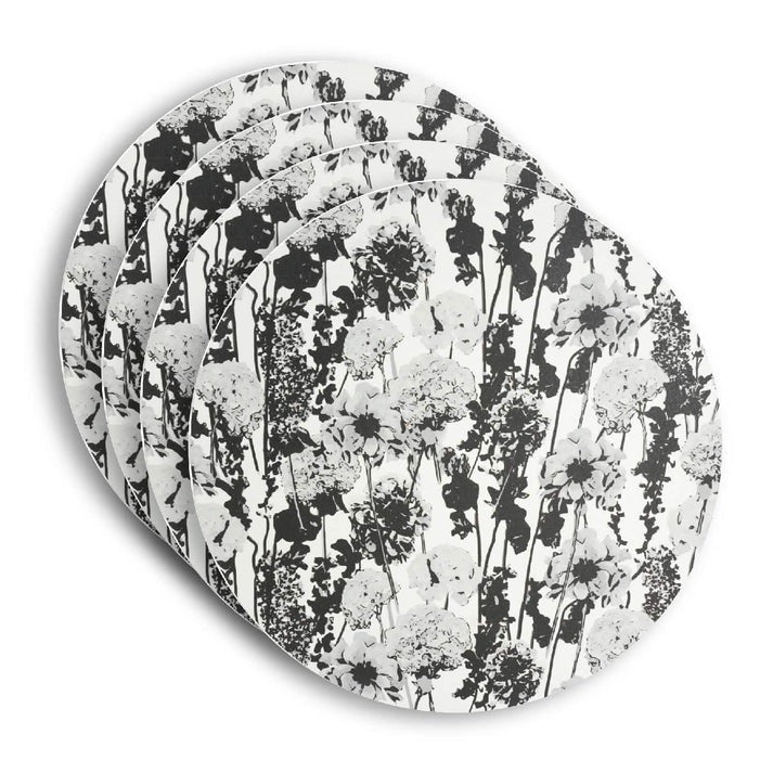 Greyscale Floral Garden 15" Placemat Set of Four