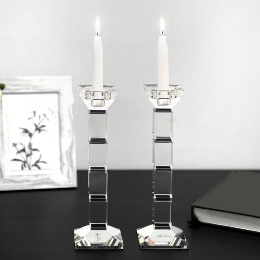 Crystal Candlesticks Square Design Set of 2 - Black