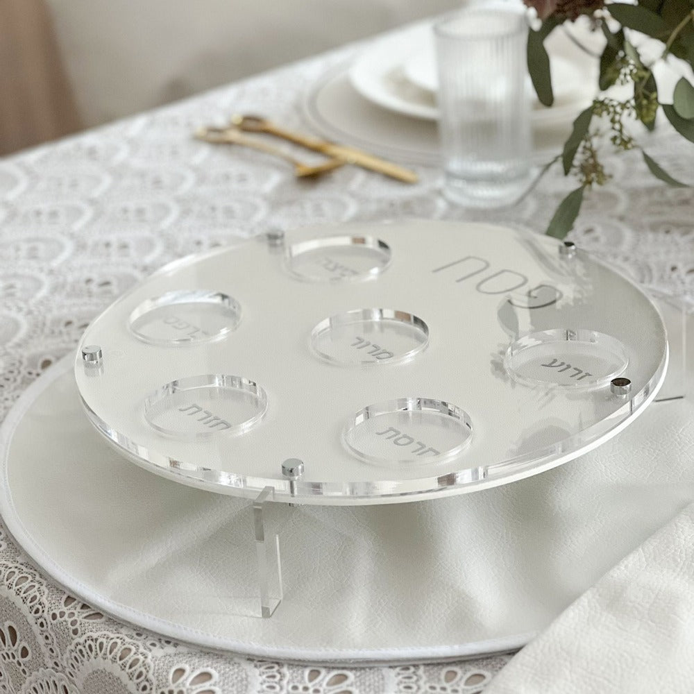 Lucite Seder Plate with Leatherette Backing Silver