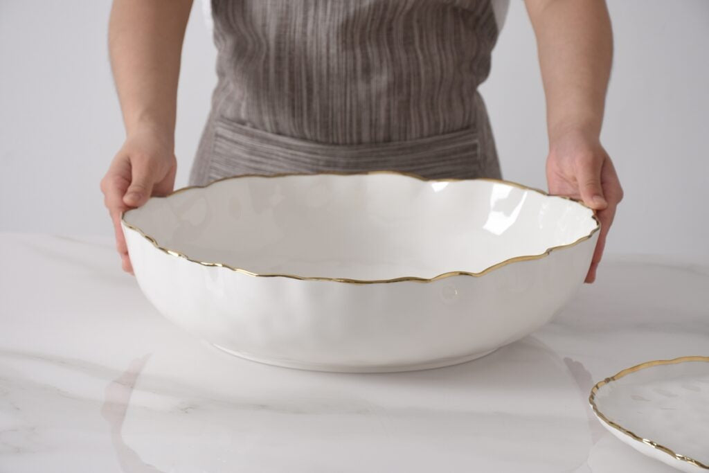 Portofino White & Gold Extra Large Shallow Bowl