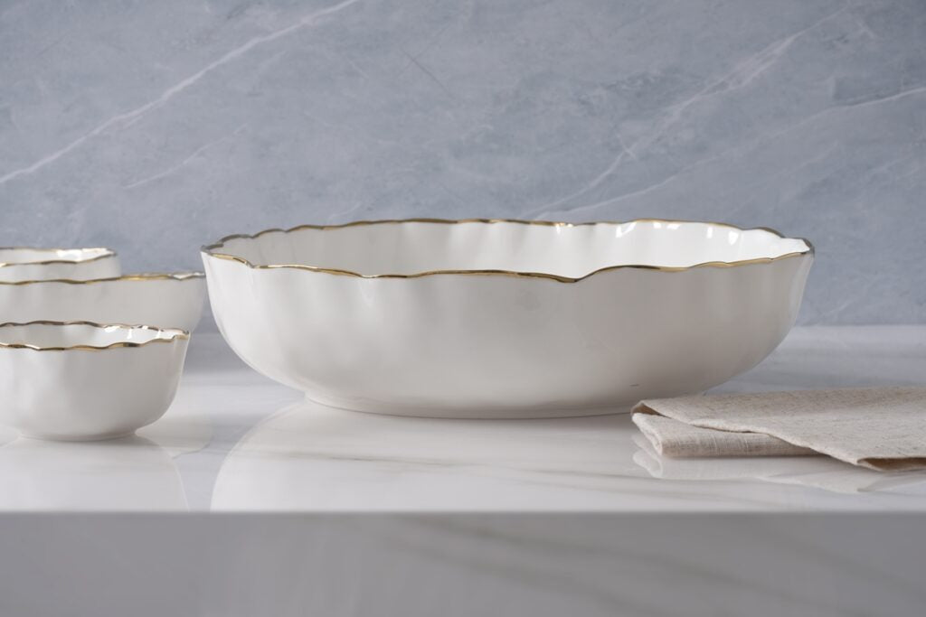 Portofino White & Gold Extra Large Shallow Bowl