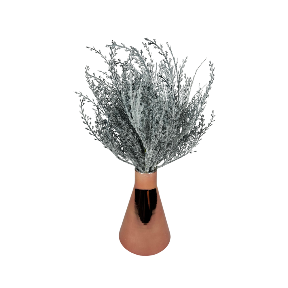 Rose Gold Footed Bud Vase with Faux Blue Reed Grass