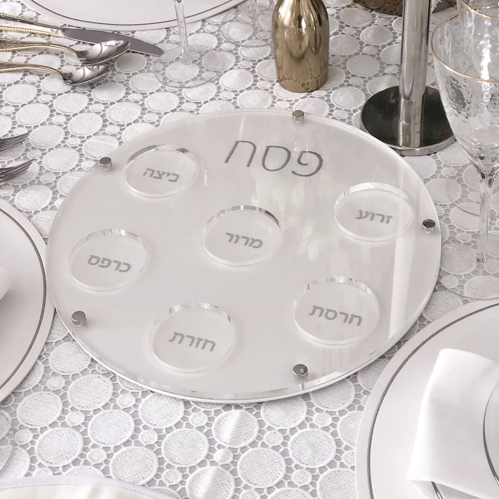 Lucite Seder Plate with Leatherette Backing Silver
