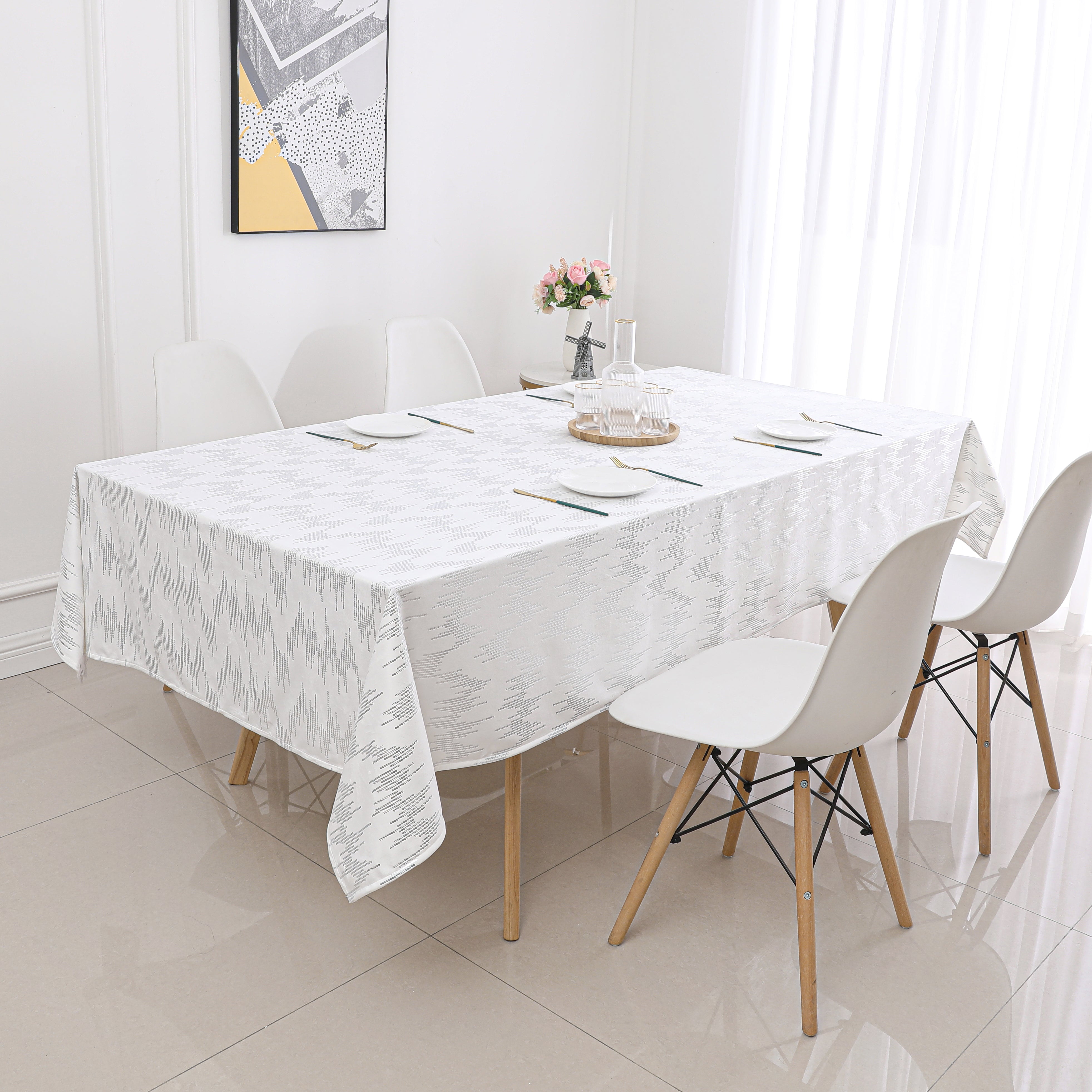 TC1401 White Dotted Silver Foil Print Tablecloth