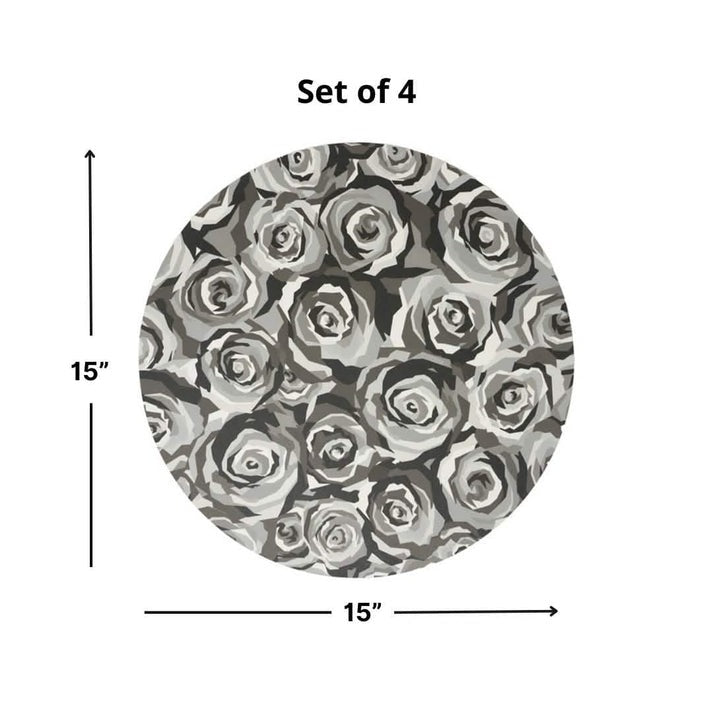 Greyscale Roses 15" Placemat Set of Four