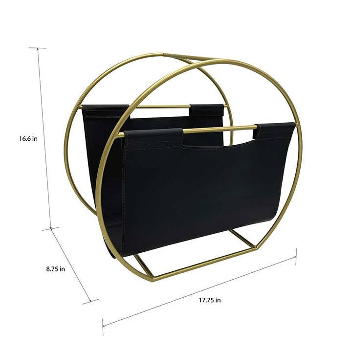 Circle Gold Metal and Leather Magazine Rack