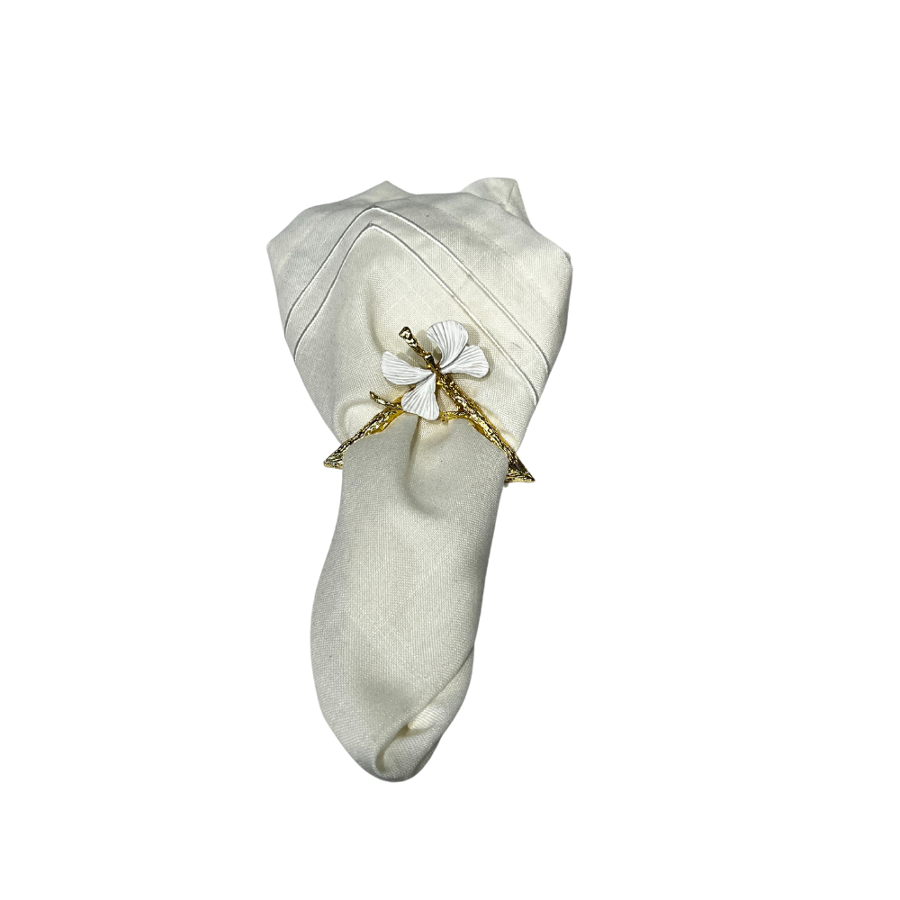 White Butterfly on Gold Triangle Napkin Ring Set of 6