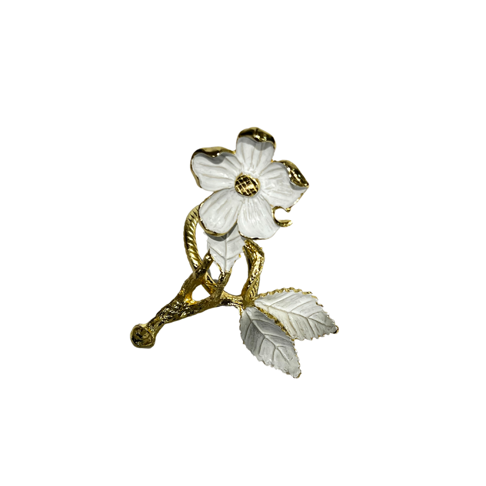 White & Gold Flower & Leaves Napkin Rings Set of 4